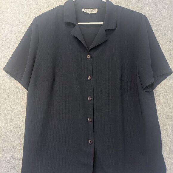 Vintage 90s Brooke Chapman Navy Oversize Blouse Button-Up Camp Collar US 16 - Picture 1 of 10